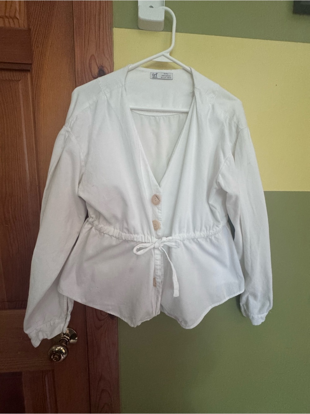 Zara White Drawstring Button Front Jacket